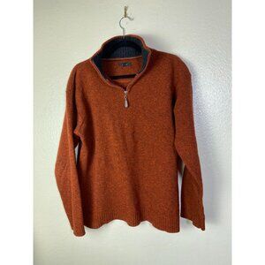 Abrams Men Quater 1/4 Zip Pure new Wool Pullover Sweater Rust Orange Size Medium